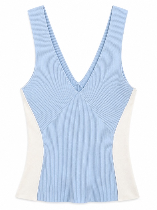 BCBGMaxAzria Tops - BCBGMAXAZRIA Colorblock Rib Knit Sweater Tank Top Heather Blue White Size L NWT